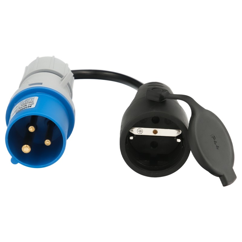 Adaptador de clavija CEE a Schuko, 2 polos + Tierra. Max. 16A. 230V
