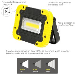 Linterna de Trabajo Led  Multifunción Recargable 2.000 mAh. / 10 W. / 500 Lúmenes / 4 Imanes / Bateria Externa / Soporte 180