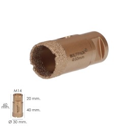 Corona Diamante Para Amoladora Ø 30 mm. Conexión Rosca M14. Corte Seco
