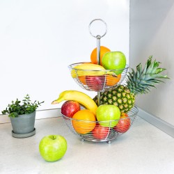 Frutero 2 Niveles, Acero Cromado, Doble Canasta De Rejilla, Ø 30x46 (Alt) cm.