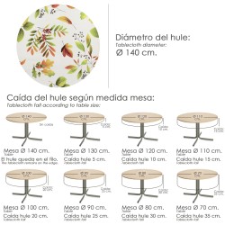Mantel Hule Redondo Hojas Otoño Impermeable Antimanchas PVC Ø 140 cm. Uso Interior y Exterior
