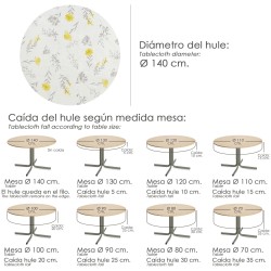 Mantel Hule Redondo Flores Amarillas Impermeable Antimanchas PVC Ø140 cm. Uso Interior y Exterior