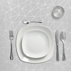 Mantel Hule Rectangular Geométrico Gris Impermeable Antimanchas PVC 140x250 cm.  Recortable Uso Interior y Exterior