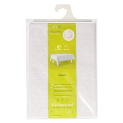 Mantel Hule Muleton Rectangular Blanco Impermeable Antimanchas PVC 140x250 cm.  Recortable Uso Interior y Exterior