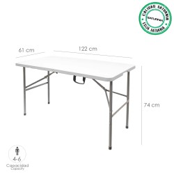 Mesa Plegable Rectangular HDPE 122x61x74 cm. Color Blanco