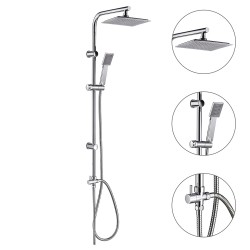 Columna Ducha Universal Multifuncional Completa Cuadrada, Acero inoxidable, Rociador Alcachofa Efecto Lluvia 22,5x22,5 cm.