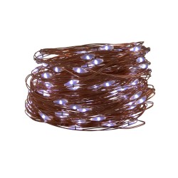 Luces Navidad 100 Microleds Blanco Frio, Cable Color Cobre Funcionamiento A Bateria (3 AA No incluidas) o Con Cable USB. IP44