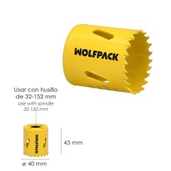 Corona Sierra Bimetal Ø 40 mm. Templado Termico, Base Reforzada. Corona Madera, Broca Agujeros Madera, Acero, Hierro, Plasticos