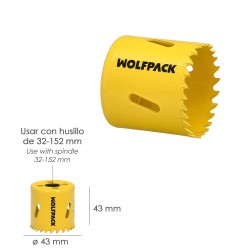 Corona Sierra Bimetal Ø 43 mm. Templado Termico, Base Reforzada. Corona Madera, Broca Agujeros Madera, Acero, Hierro, Plasticos