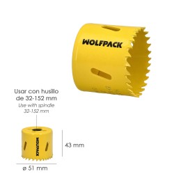 Corona Sierra Bimetal Ø 51 mm. Templado Termico, Base Reforzada. Corona Madera, Broca Agujeros Madera, Acero, Hierro, Plasticos