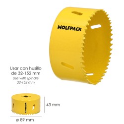 Corona Sierra Bimetal Ø 89 mm. Templado Termico, Base Reforzada. Corona Madera, Broca Agujeros Madera, Acero, Hierro, Plasticos