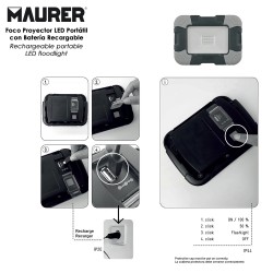 Foco Led Plano Recargable  10 Watt. 800 Lumenes Luz blanca 4000K Protección IP44. Portatil Proyector Led Obras