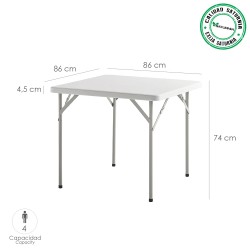 Mesa Plegable Cuadrada Multifuncional, Portatil, Resistente,Multiusos 86x86x74 cm. Color Blanco