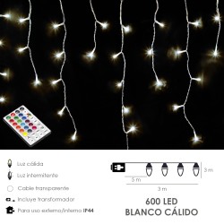 Guirnalda Luces Navidad Cortina x3 Metros 600 Leds Blanco Calido. Luz Navidad Interiores y Exteriores Ip44. Cable Transparente