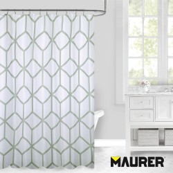 Cortina Ducha Tela Geometria 180 x 200 cm. Cortina baño, Cortina Tela Impermeable Con Anillas