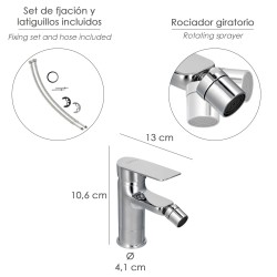 Monomando Bide "Hamburgo" Grifo Baño, Grifo Encimera, Grifo Cocina, Grifo Mezclador. Cartucho Ceramico Ø 35 mm.