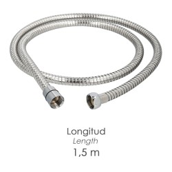 Flexo / Manguera Ducha Acero Inoxidable 1,50 Metros Accesorios de Latón. Flexible, Resistente a Torceduras, Conexión Estandar