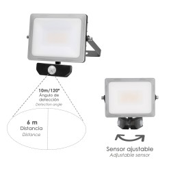 Foco Led Plano 30 Watt. Luz Blanca 4000 K  IP 65 2400 Lumenes Con Sensor de Presencia