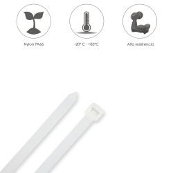Brida Nylon 100%. Color Blanco / Natural 3,5 x 280 mm. 100 Piezas. Abrazadera Plastico, Organizador Cables, Alta Resistencia