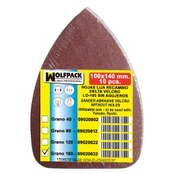 Lija recambio Delta  140x100 mm. sin agujeros grano 180 (10 Piezas)