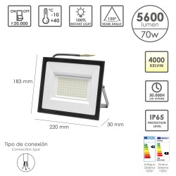 Foco Led Plano Potencia 70 Watt. 5600 Lumenes. Luz blanca 4000K Protección IP65. Cuerpo Aluminio. Foco Exteriores / Interiores.
