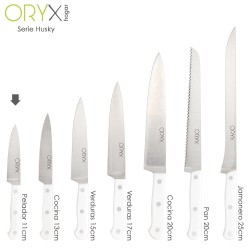 Cuchillo Husky Pelador 11 cm. Hoja Acero Inoxidable, Cuchillo Verduras, Cuchillo Cortar Verduras Mango Ergonomico Blanco