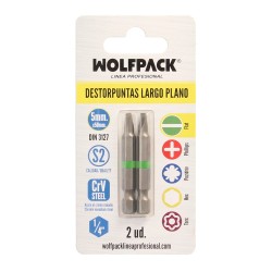 Puntas Destornillador Largo Plano 5 mm. (2 Piezas). Acero S2 al Cromo Vanadio. Puntas Hexagonales, Destorpuntas,