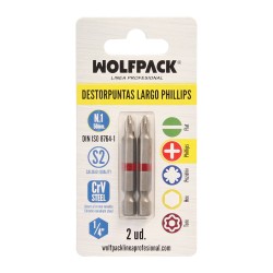 Puntas Largas Destornillador Phillips N 1 (2 Piezas). Acero S2 al Cromo Vanadio. Puntas Hexagonales, Destorpuntas,