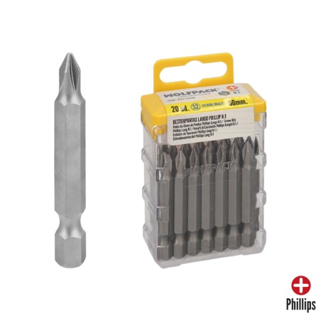 Puntas Largas Destornillador Phillips N 1 (20 Piezas). Acero S2 al Cromo Vanadio. Puntas Hexagonales, Destorpuntas,