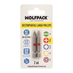 Puntas Largas Destornillador Phillips N 2 (2 Piezas). Acero S2 al Cromo Vanadio. Puntas Hexagonales, Destorpuntas,