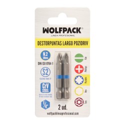 Destorpuntas Largo Pozidriv N 2 (2 Piezas) Acero S2 al Cromo Vanadio. Puntas Hexagonales, Destorpuntas,