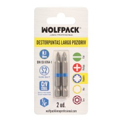 Destorpuntas Largo Pozidriv N 1 (2 Piezas) Acero S2 al Cromo Vanadio. Puntas Hexagonales, Destorpuntas,