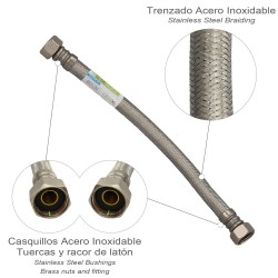 Latiguillo Flexible Reforzado Acero Inoxidable Termo Hembra 1/2" - Hembra 1/2" Longitud 300 mm