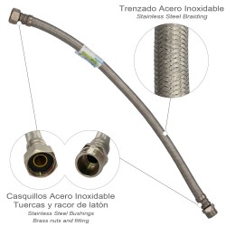 Latiguillo Flexible Reforzado Acero Inoxidable Termo Macho 1/2" - Hembra 1/2" Longitud 500 mm