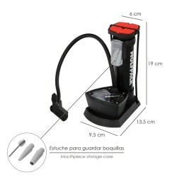 Bomba Aire Pie / Pedal Con Manometro 6  Bares Cuerpo Acero, Valvulas SCHRADER y PRESTA con Adaptadores. Bomba Bicicletas, Motos