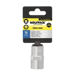 Llave Vaso 1/2" Hexagonal 16 mm. Perfil de 6 caras. Acero Cromo Vanadio, Aristas Redondas