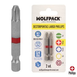 Puntas Largas Destornillador Phillips N 3 (2 Piezas). Acero S2 al Cromo Vanadio. Puntas Hexagonales, Destorpuntas,