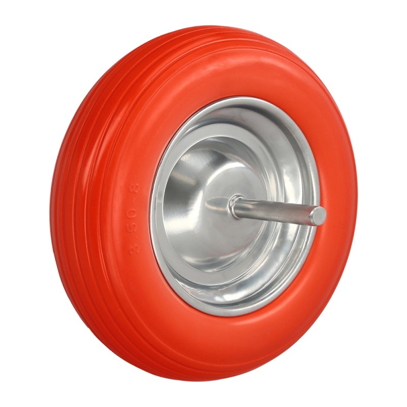 Rueda Carretilla Obra / Jardin Maciza Llanta Acero "Plus" Naranja Impinchable, Para Eje Ø 19 mm Rueda Ø 35 cm