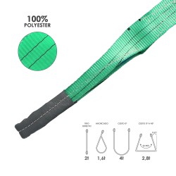 Eslinga Plana Doble Banda 2.000 Kg. Factor Seguridad 7:1, Longitud: 3 Metros Ancho 6 cm. 100% Poliester. Color Verde