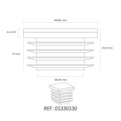 Contera Interior Plastico Cuadrada 40x40 mm. Color Negro. Bolsa 100 Unidades. Contera Mesa, Silla, Muebles, Estanteria