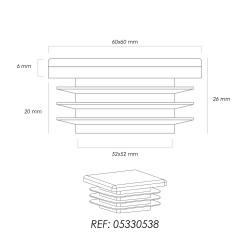 Contera Interior Plastico Cuadrada 60x60 mm. Color Negro. Bolsa 50 Unidades. Contera Mesa, Silla, Muebles, Estanteria