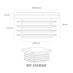Contera Interior Plastico Cuadrada 100x100 mm. Color Negro. Bolsa 25 Unidades. Contera Mesa, Silla, Muebles, Estanteria