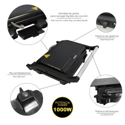 Sandwichera Grill Doble 1000w Parilla Eléctrica, Panini Press Grill, 1000w, Placa Antiadherente, Apertura 180