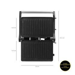 Sandwichera Grill Doble 1000w Parilla Eléctrica, Panini Press Grill, 1000w, Placa Antiadherente, Apertura 180