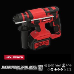 Martillo SDS PLUS A Bateria 20 Volt. Con Bateria 4.0 Ah. 1.400 R.P.M. 3 Funciones Cincelar, Perforar y Perforar con Martillo
