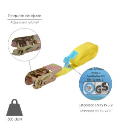 Cinta De Amarre Con Ratchet 4 metros x 25 mm. Trinquete Metalico Automatico, Cincha, Eslinga Mercancia, Correa Sujeción