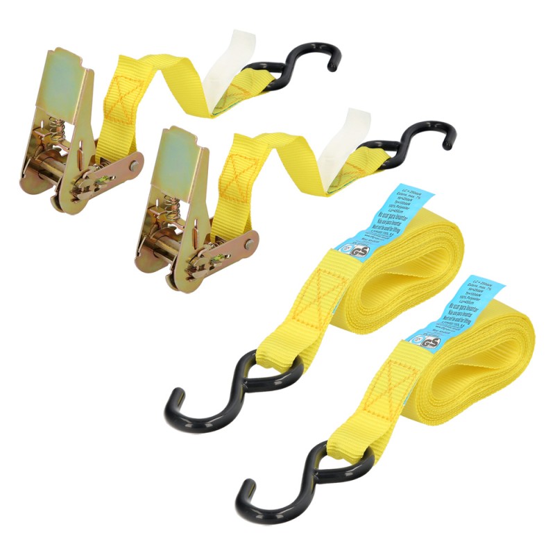 Cinta De Amarre Con Ratchet 4,5 metros x 25 mm. Trinquete Metalico Automatico, Cincha, Eslinga Mercancia, Correa Sujeción (2uds)