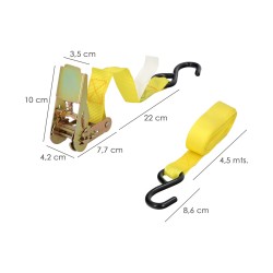 Cinta De Amarre Con Ratchet 4,5 metros x 25 mm. Trinquete Metalico Automatico, Cincha, Eslinga Mercancia, Correa Sujeción (2uds)