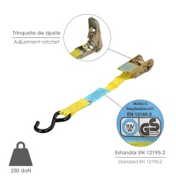 Cinta De Amarre Con Ratchet 4,5 metros x 25 mm. Trinquete Metalico Automatico, Cincha, Eslinga Mercancia, Correa Sujeción (2uds)
