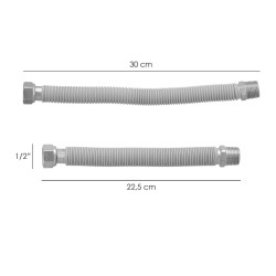 Tuberia Extensible Agua Acero Inoxidable Corrugado. Longitud de 22,5 a 30 cm. Tomas 1/2"